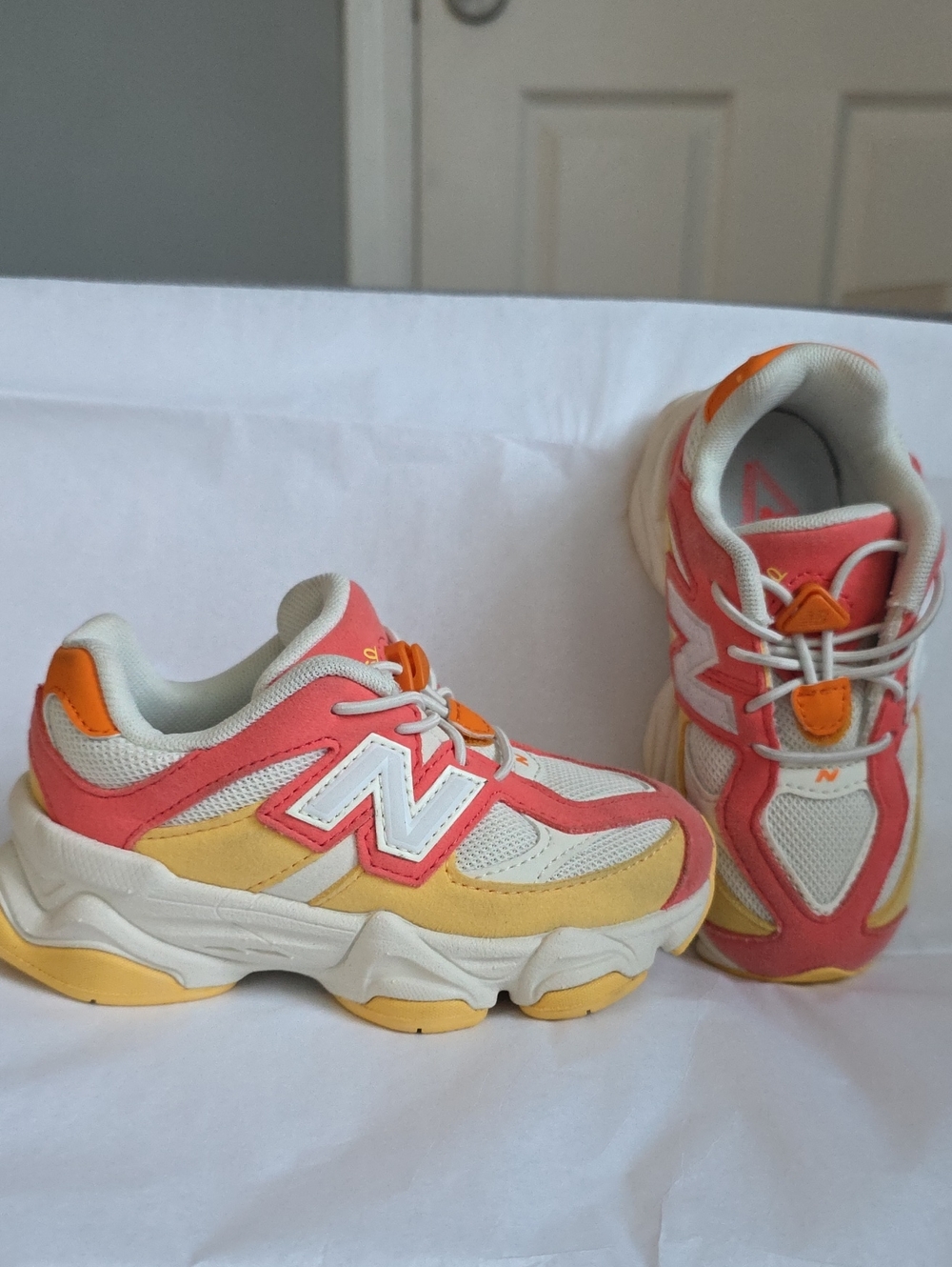 New Balance Kids Coral Pink & Yellow Chunky Trainer